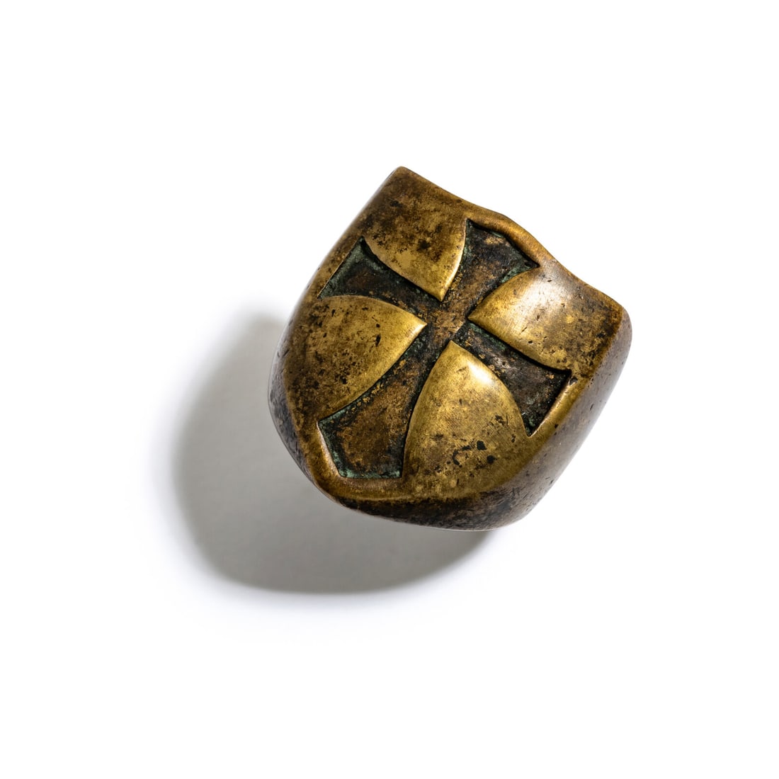 A Templar Bronze Ring: A Templar Bronze Ring Circa 12th-13th Century A.D. Length 2.4 cm (1 inch); Ring size 6 1/4; 13.25 grams. Property from a Florida Private Collection Provenance: Professor Cirafici Collection,