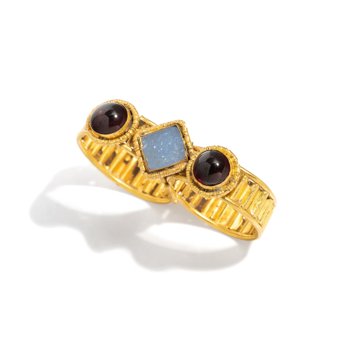 A Byzantine Style Gold, Glass, and Garnet Double Finger Ring (1 of 8)