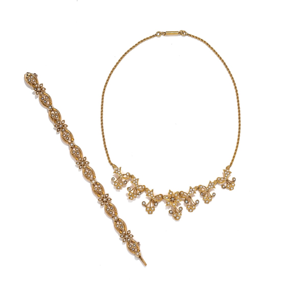 BICOLOR GOLD AND SEED PEARL BRACELET AND NECKLACE (1 of 2)
