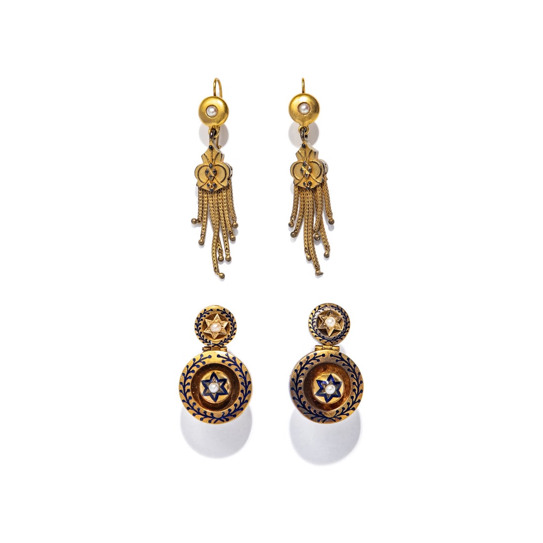 VICTORIAN, TWO PAIRS OF YELLOW GOLD AND SEED PEARL EARRINGS (1 of 2)