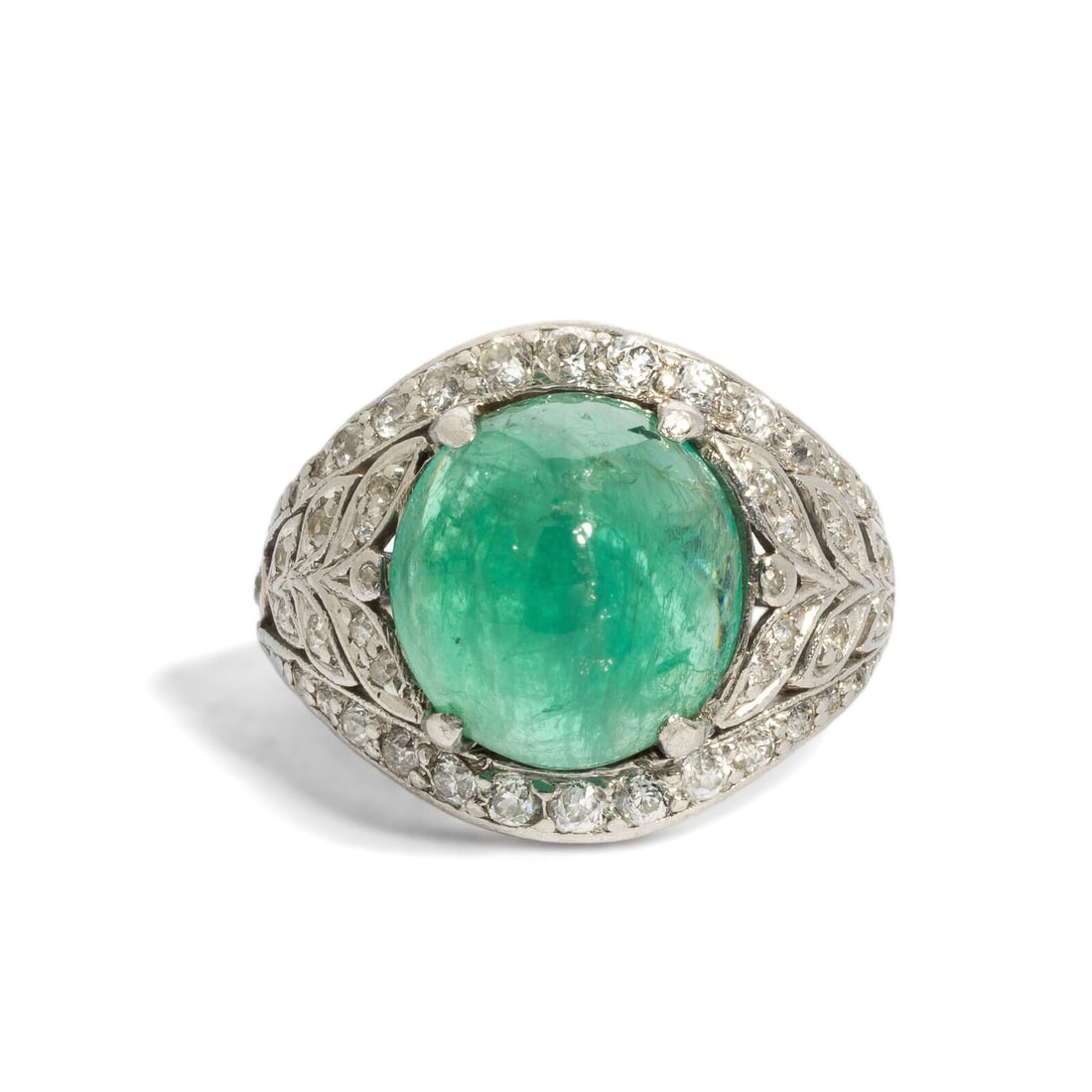 ART DECO, EMERALD, DIAMOND, AND PLATINUM RING - 2