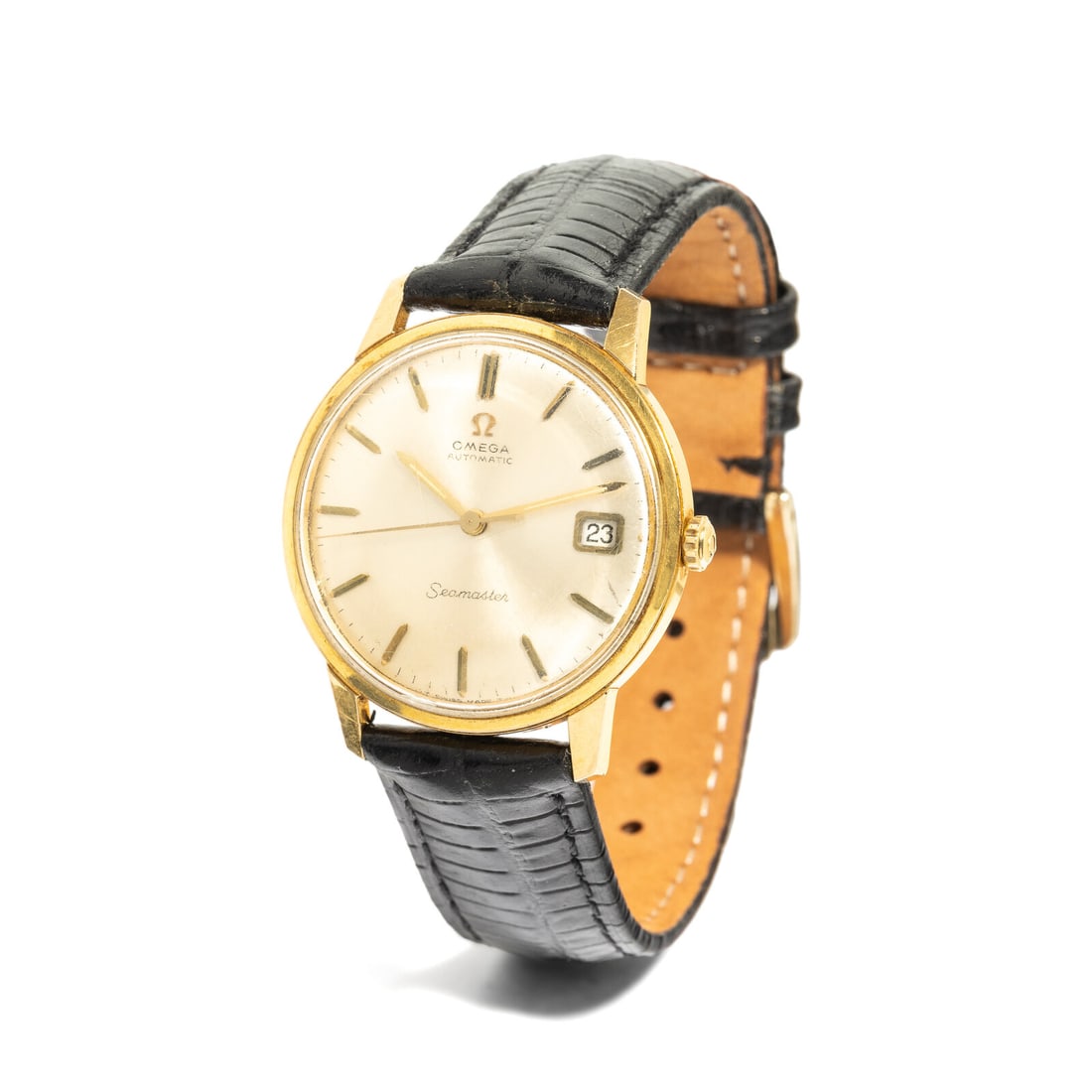 OMEGA, YELLOW GOLD AND STEEL 'SEAMASTER': OMEGA, YELLOW GOLD AND STEEL 'SEAMASTER' Maker: Omega Model: Seamaster Year: Circa 1960s Case size: Approx. 34 mm Case material: Yellow gold and steel Dial: Cream Movement: Manual wind