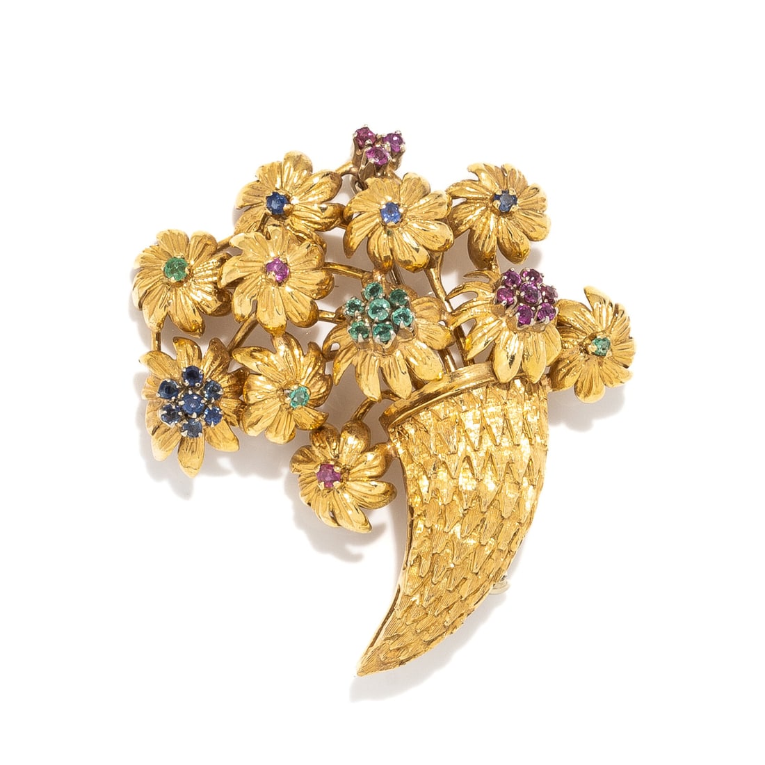YELLOW GOLD AND MULTIGEM CORNUCOPIA BROOCH (1 of 2)