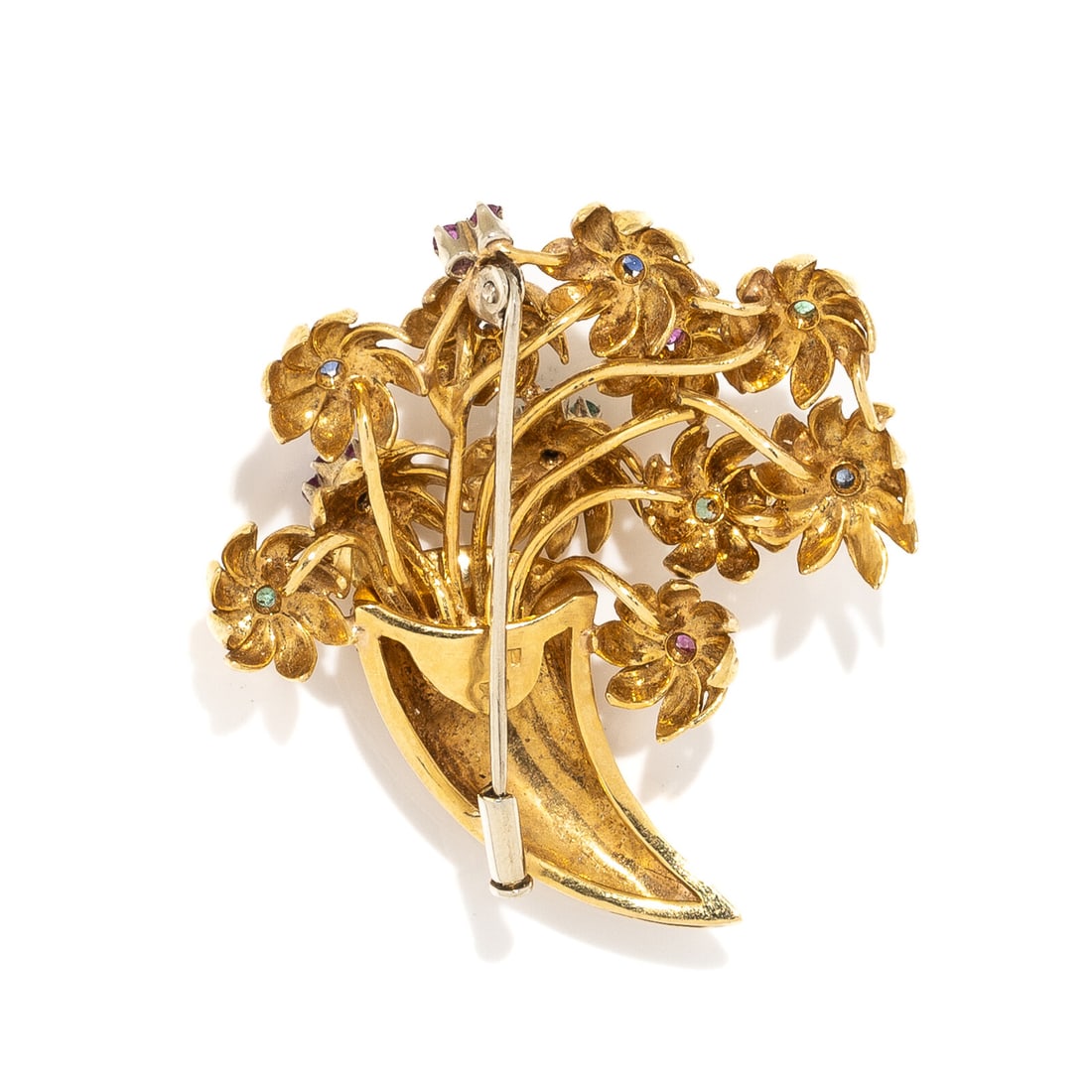 YELLOW GOLD AND MULTIGEM CORNUCOPIA BROOCH - 2