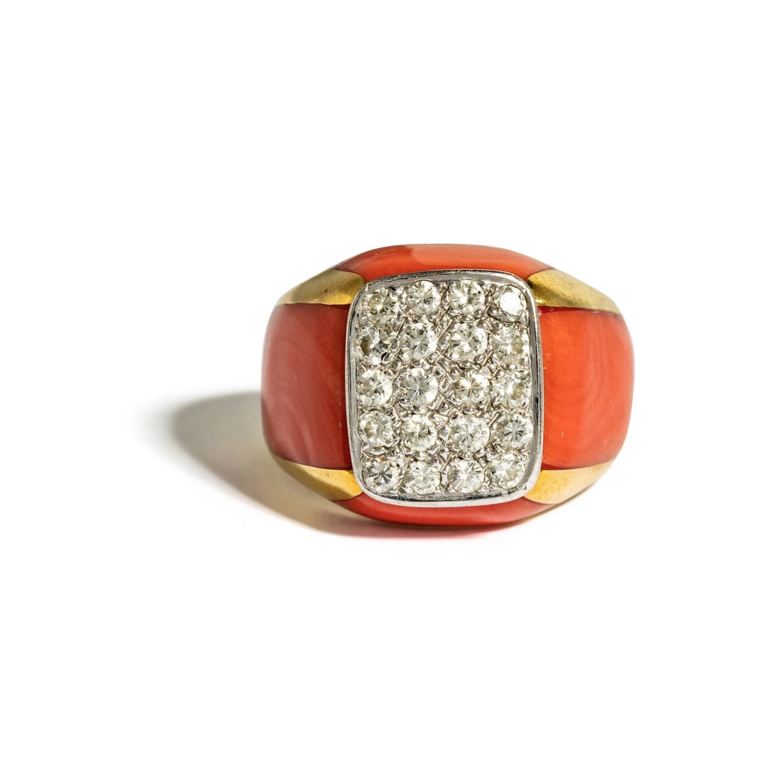 YELLOW GOLD, DIAMOND, AND CORAL RING (1 of 3)