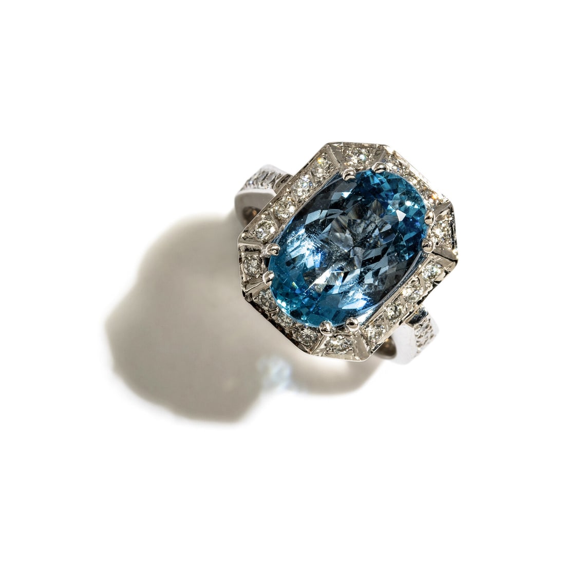 AQUAMARINE, DIAMOND, AND WHITE GOLD RING (1 of 3)