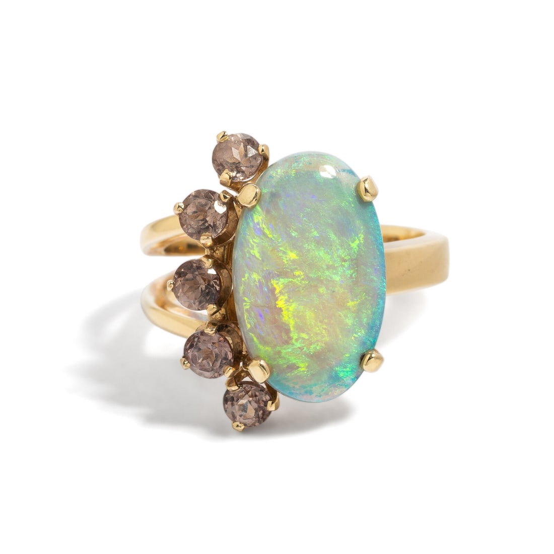 OPAL, GARNET, AND YELLOW GOLD RING - 2