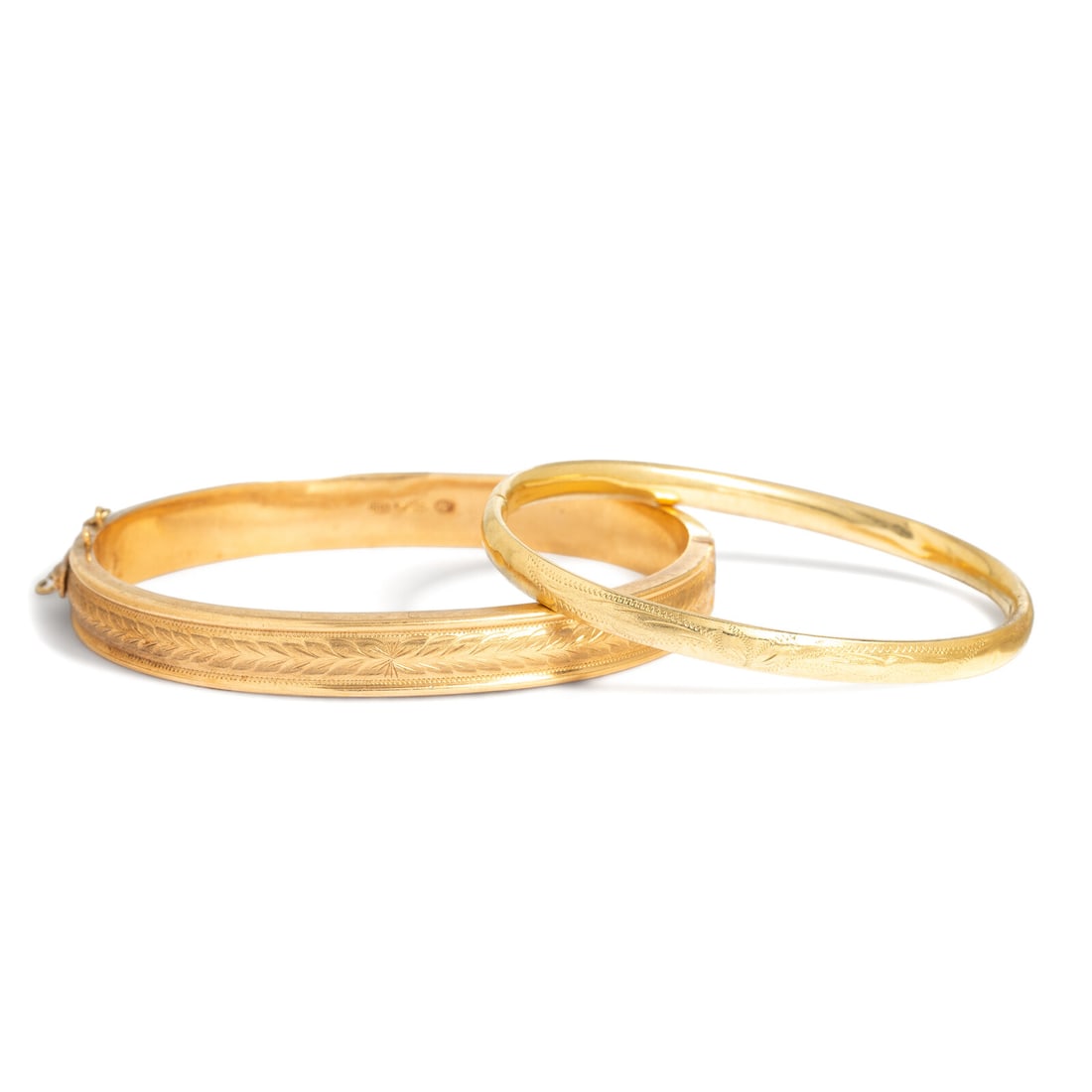 TWO YELLOW GOLD BANGLE BRACELETS (1 of 3)