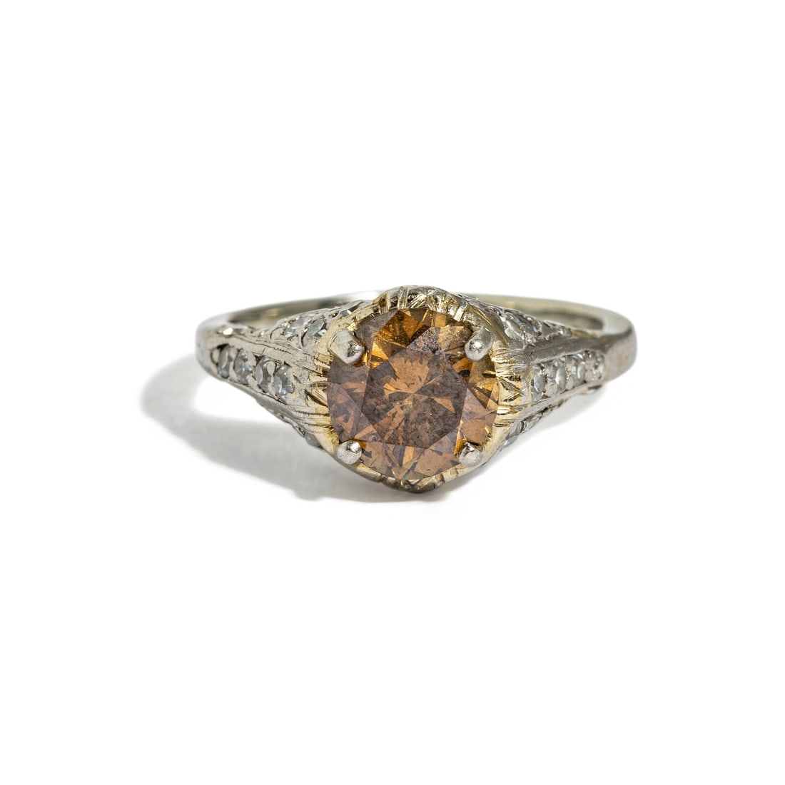 BROWN DIAMOND AND DIAMOND RING - 2