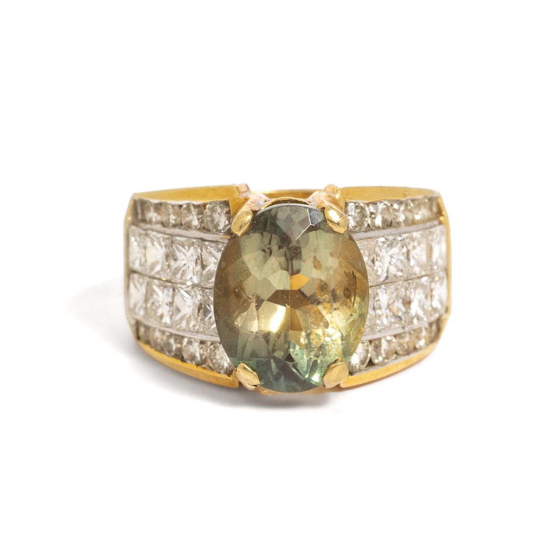 LABRADORITE FELDSPAR AND DIAMOND RING - 2