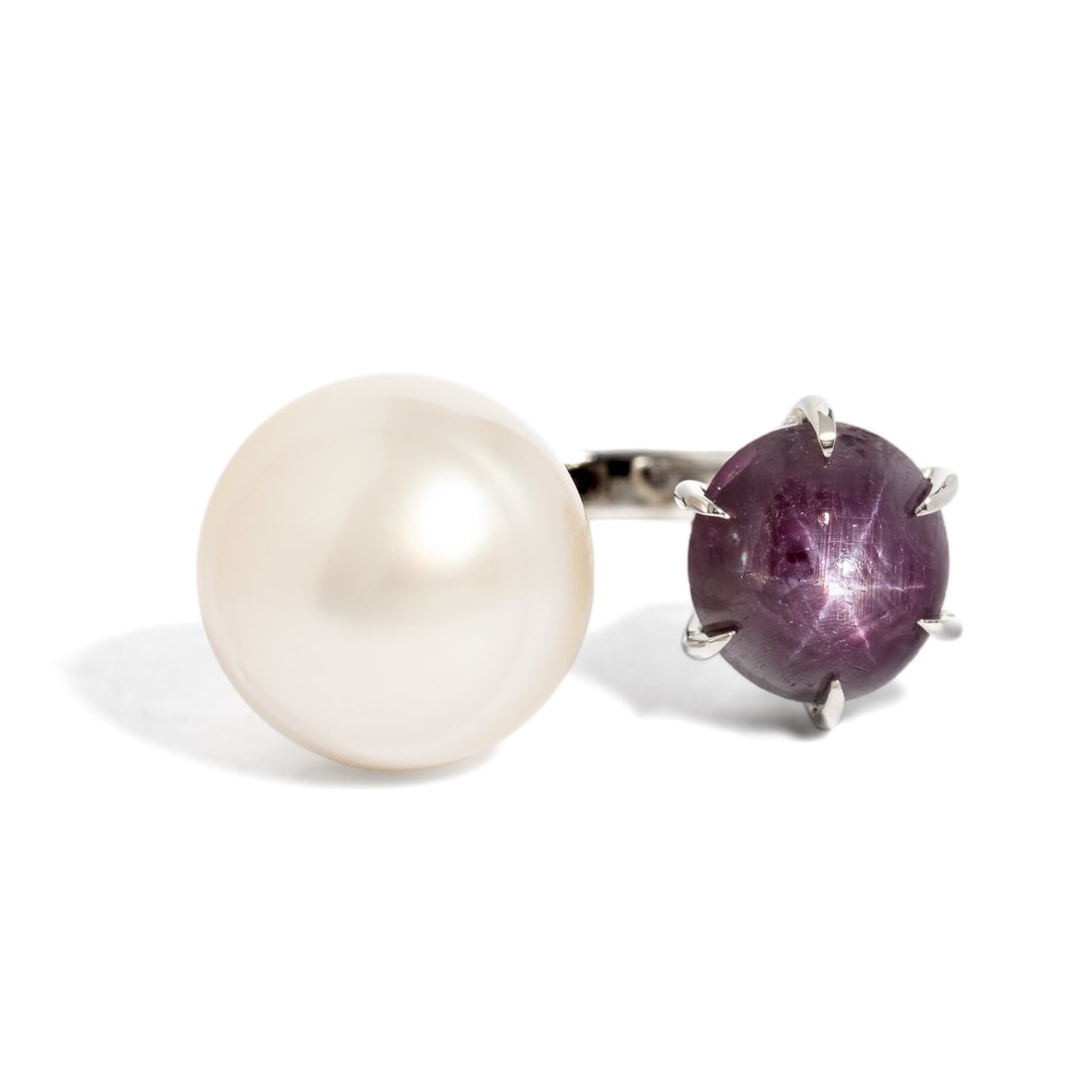 STAR RUBY AND CULTURED PEARL RING - 2