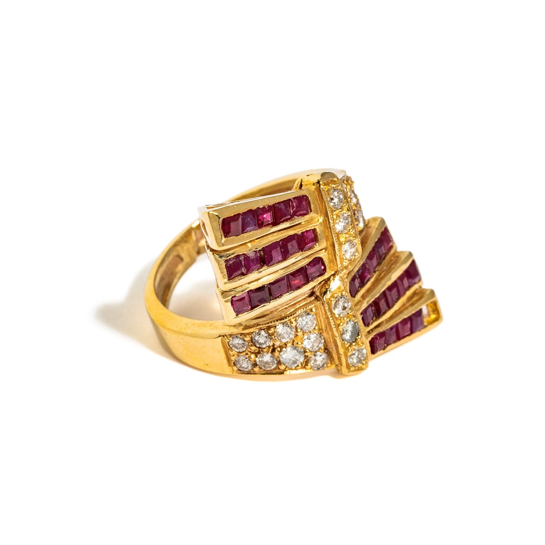 RUBY AND DIAMOND BY PASS RING - 2