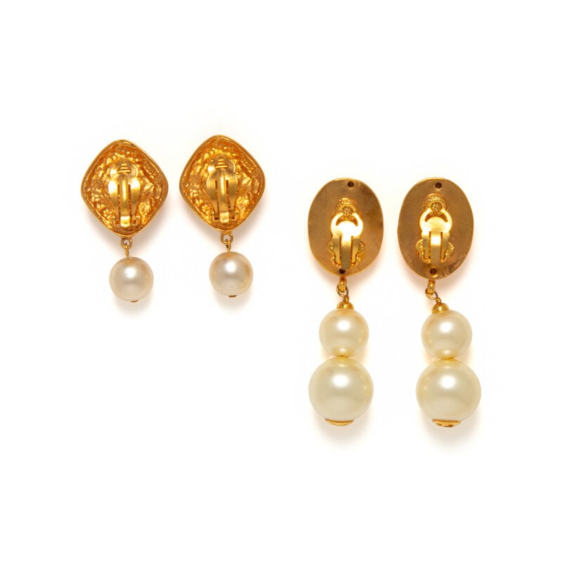 Chanel, Two Pairs of Gripoix Pearl Drop Ear Clips - 2