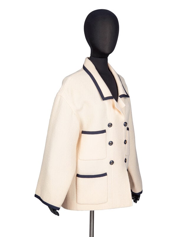 Chanel, Cream & Navy Tweed Jacket - 2