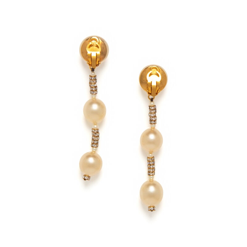 Chanel, Gripoix Pearl & Rhinestone Necklace and Ear Clips Set - 3