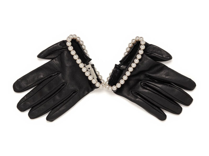 Chanel, Black Lambskin & Faux-Pearl Half Gloves - 2