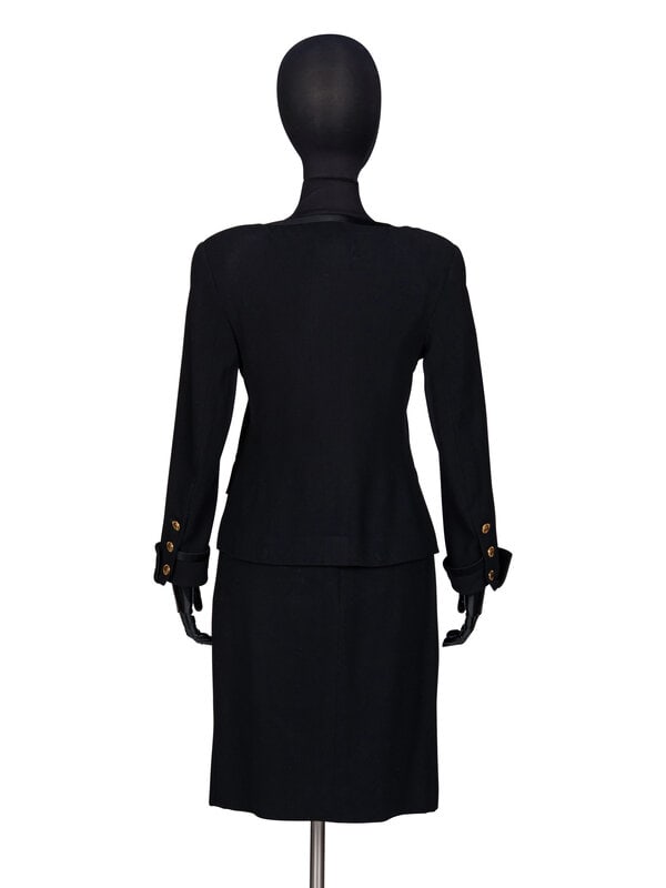 Chanel, Black Wool Skirt Suit Trimmed in Satin  - 3