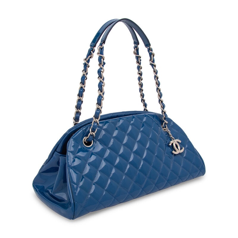 Chanel, Blue Patent Leather Bowling Bag - 2