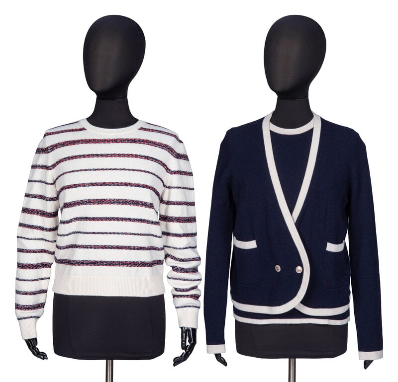 Chanel, Cashmere Sweater & Cardigan Twin Set: Chanel, Cashmere Sweater & Cardigan Twin Set THE FIRSTAs seen in runway look #36 of the Spring/Summer 2020 ready-to-wear collection by Virginie Viard for Chanel.Button