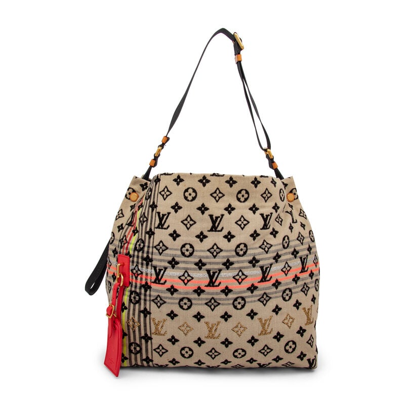 Louis Vuitton, Cheche Bohemian Monogram Tote Bag: Louis Vuitton, Cheche Bohemian Monogram Tote Bag Limited Edition Cheche Bohemian tote bag from the Spring/Summer 2010 collection, featuring embroidered fabric with woven check stripes, leather