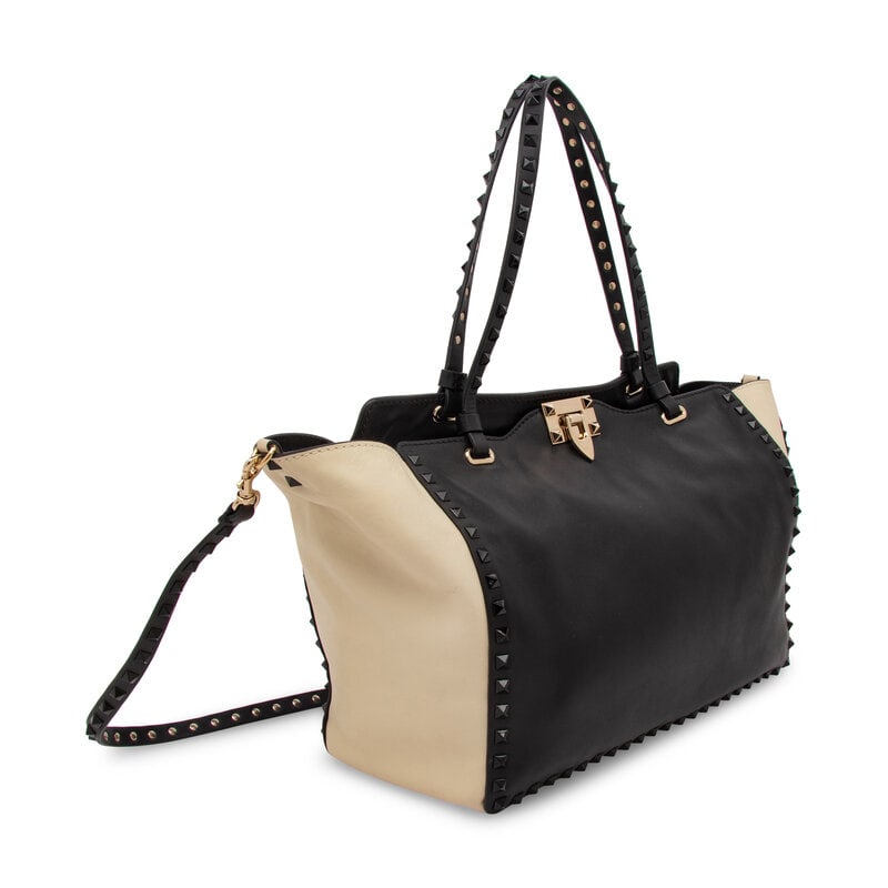 Valentino, Black & White Medium Rockstud Tote - 2