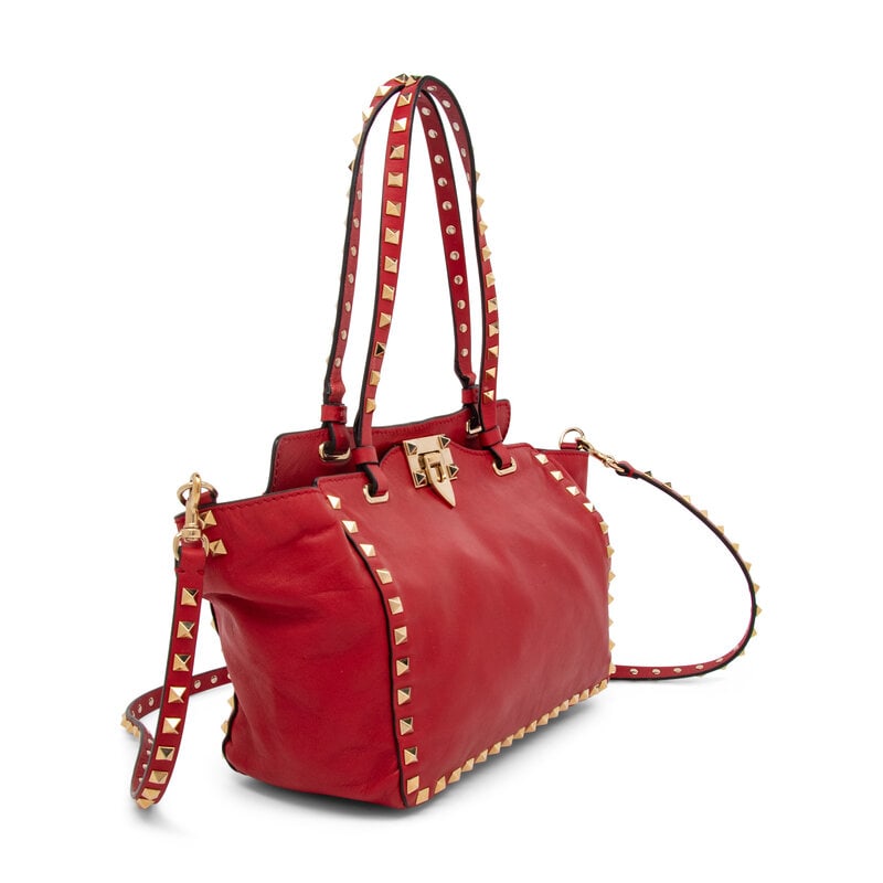 Valentino, Small Red Rockstud Tote - 2