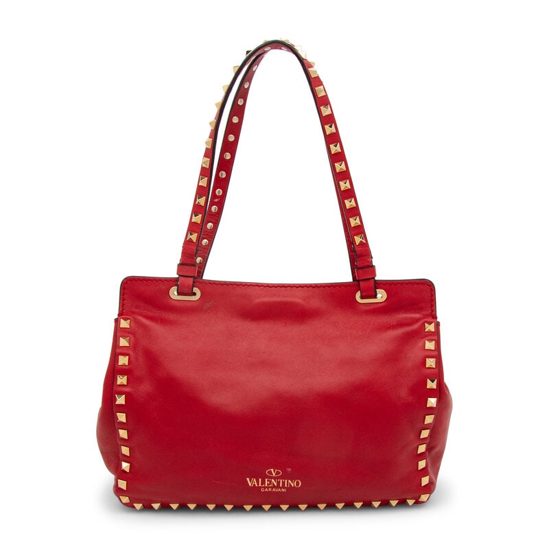 Valentino, Small Red Rockstud Tote - 4