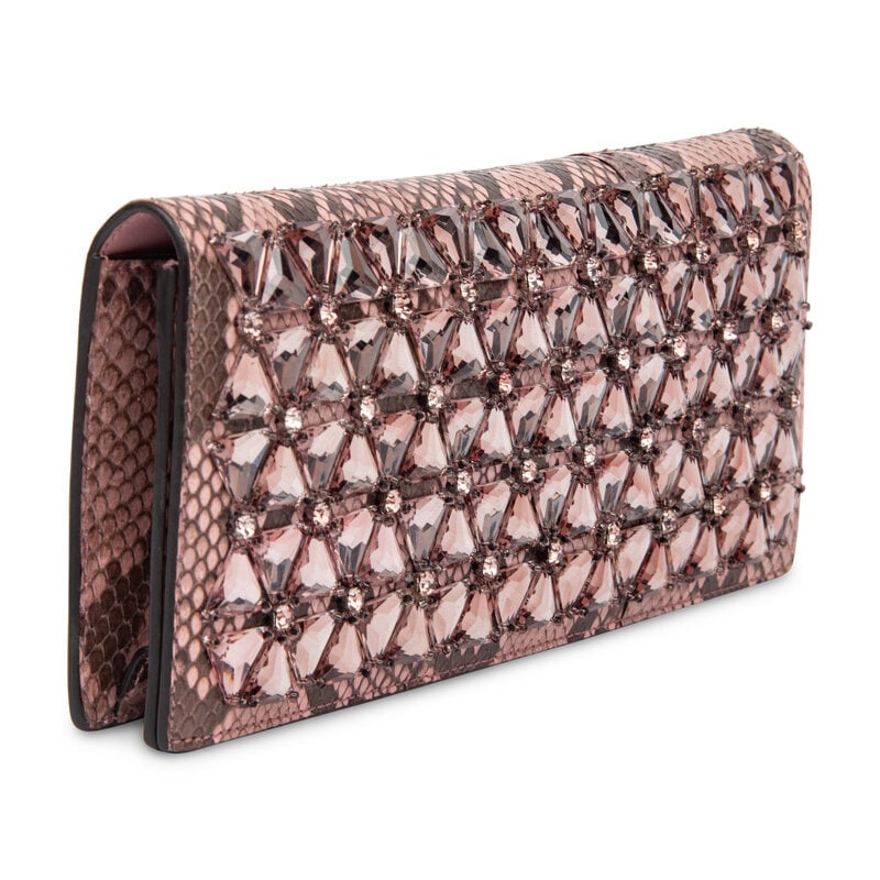 Gucci, Pink Python Embellished Clutch - 2