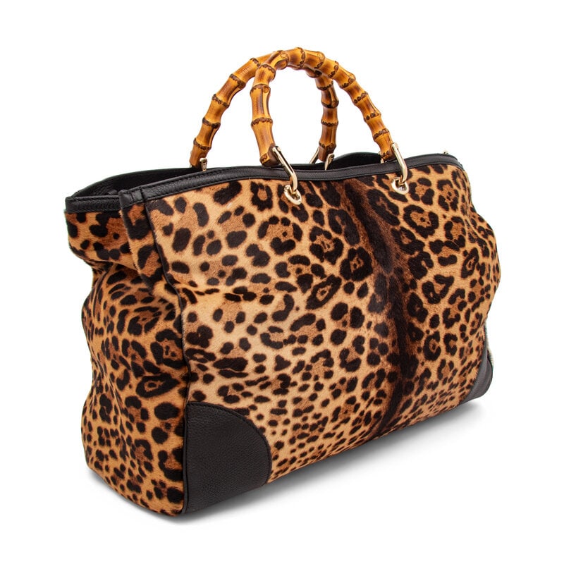 Gucci, Jaguar-Print Pony Bamboo Shopper Tote - 2