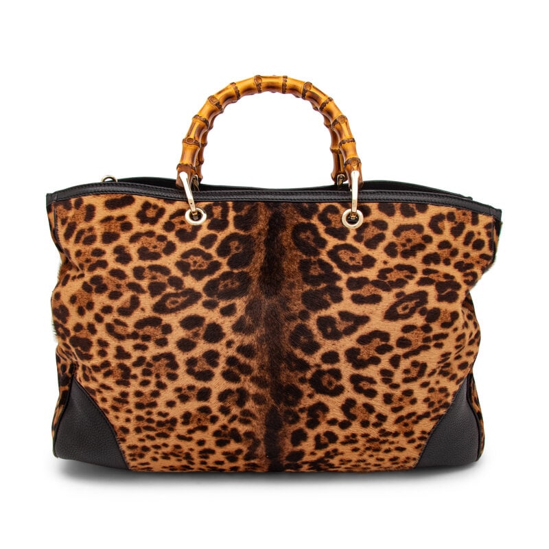 Gucci, Jaguar-Print Pony Bamboo Shopper Tote - 3