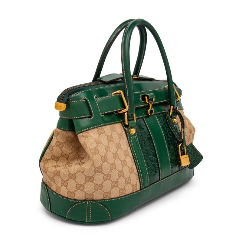 Gucci, Monogram Secret Satchel with Crocodile Trim - 2