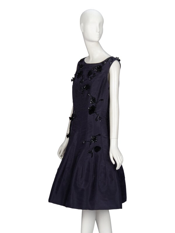Oscar de la Renta, Navy Silk Cocktail Dress - 2