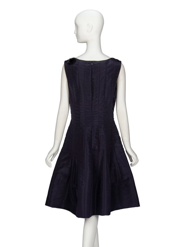 Oscar de la Renta, Navy Silk Cocktail Dress - 3