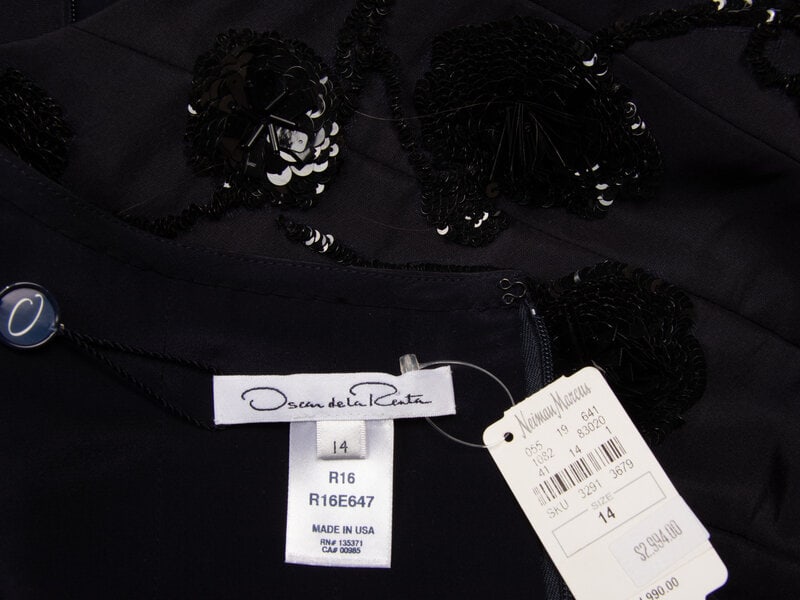 Oscar de la Renta, Navy Silk Cocktail Dress - 4