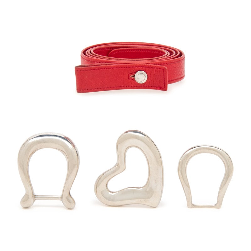 Elsa Peretti, Tiffany & Co,; Red Leather Belt & Three Silver Buckles - 3