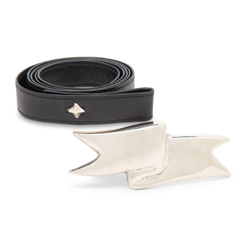 Angela Cummings, Tiffany & Co.; Silver 'Ribbon' Buckle & Black Leather Belt, 1984 - 2