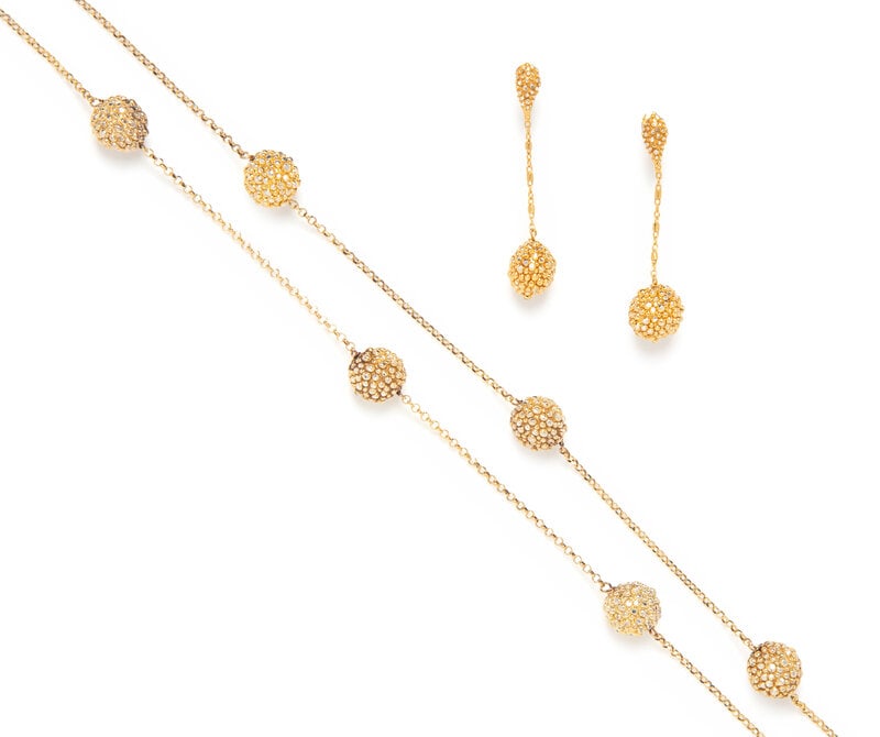 TFS by Roberto Coin, Necklace & Earrings Set: TFS by Roberto Coin, Necklace & Earrings Set THE FIRST Pair of drop earrings in vermeil. Post backs. Stamped at backs. Label: TFS by Roberto Coin Stamp: 925 / SILVER / ITALY / (maker's marks)