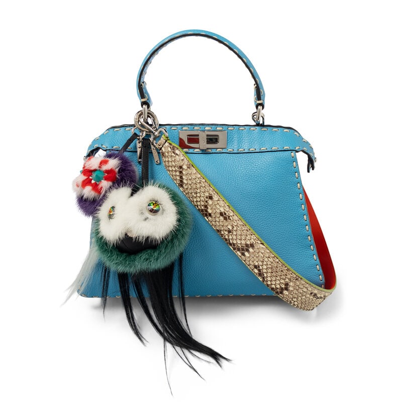 Fendi, Blue Leather Medium Peekaboo Bag : Fendi, Blue Leather Medium Peekaboo Bag Medium Peekaboo bag in sky blue grained leather with cream contrasting topstitching throughout. Turn-lock closures, padded leather handle, and two