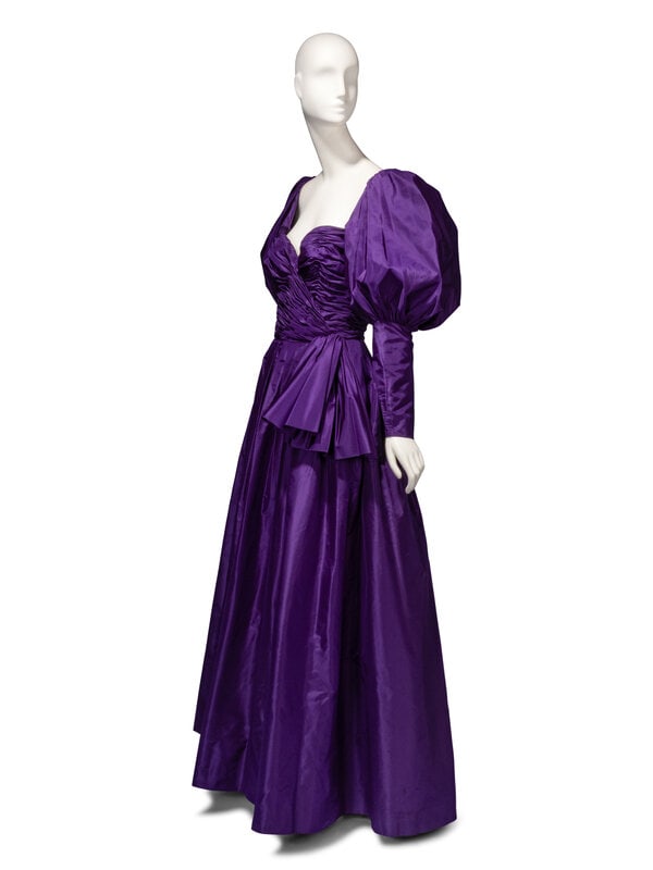 Loris Azzaro Haute Couture, Convertible Purple Taffeta Evening Gown - 3