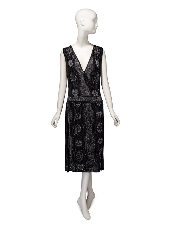 Haute Couture Black Beaded Wrap Dress, c. 1920's - 2