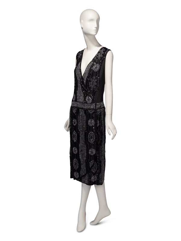 Haute Couture Black Beaded Wrap Dress, c. 1920's - 3