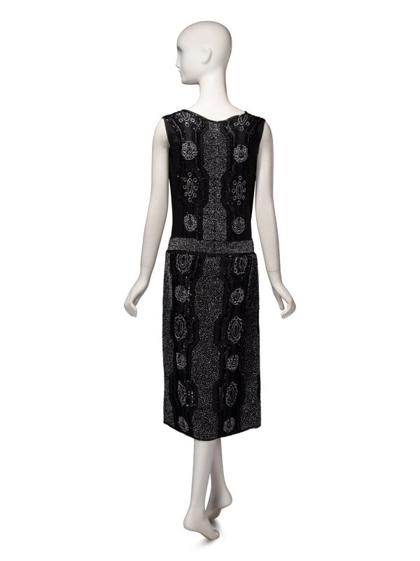 Haute Couture Black Beaded Wrap Dress, c. 1920's - 4