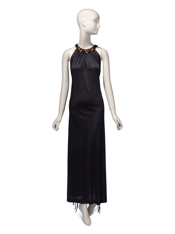 Exceptional Loris Azzaro Haute Couture, Black Halter Gown with Beads, 1971 - 3