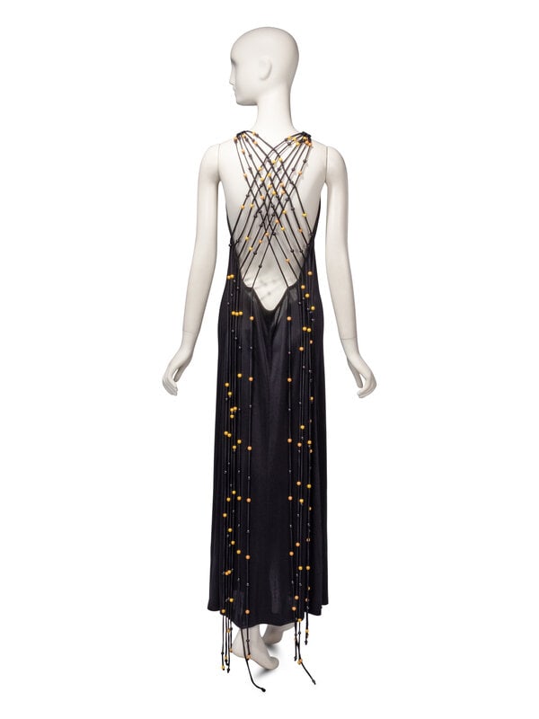 Exceptional Loris Azzaro Haute Couture, Black Halter Gown with Beads, 1971 - 4