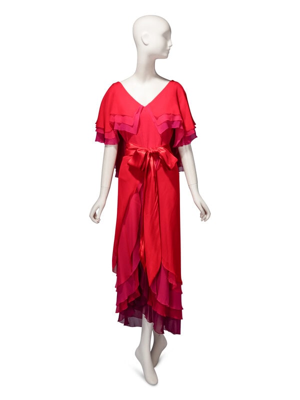 Sant' Angelo, Red Ombre Chiffon Bodysuit & Wrap Skirt, 1970's - 2