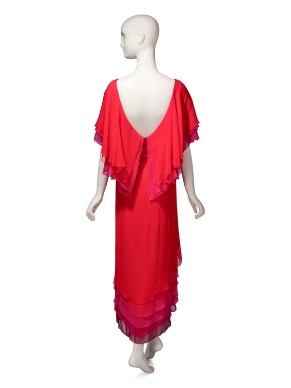 Sant' Angelo, Red Ombre Chiffon Bodysuit & Wrap Skirt, 1970's - 4