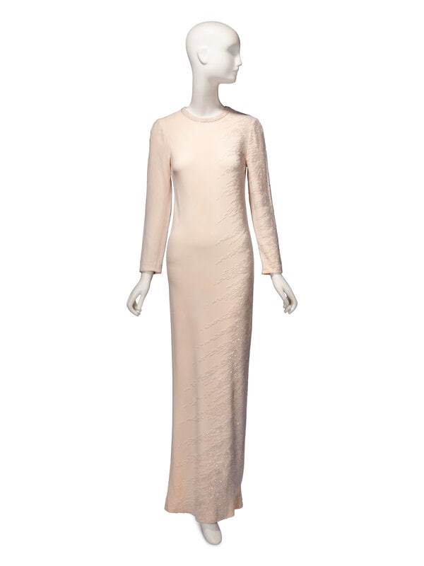 Guy Laroche Haute Couture, Beaded Cream Gown & Ostrich Cape  - 3
