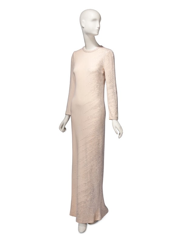 Guy Laroche Haute Couture, Beaded Cream Gown & Ostrich Cape  - 4