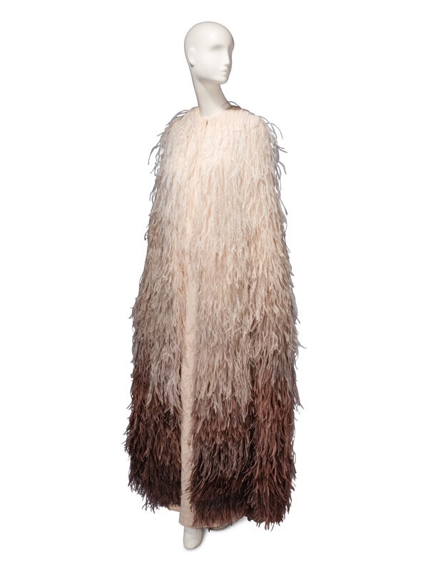 Guy Laroche Haute Couture, Beaded Cream Gown & Ostrich Cape  - 7