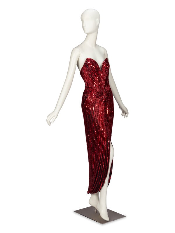 Bob Mackie, Red Sequined Strapless Gown - 2